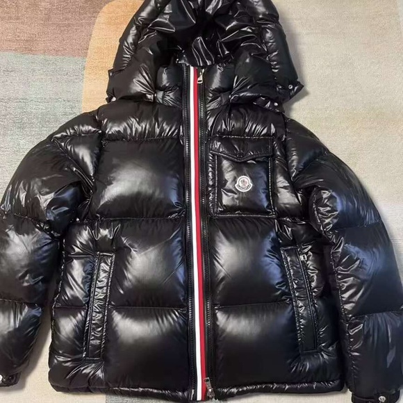 Moncler Shiny Black Hooded Jacket - Picture 1 of 9